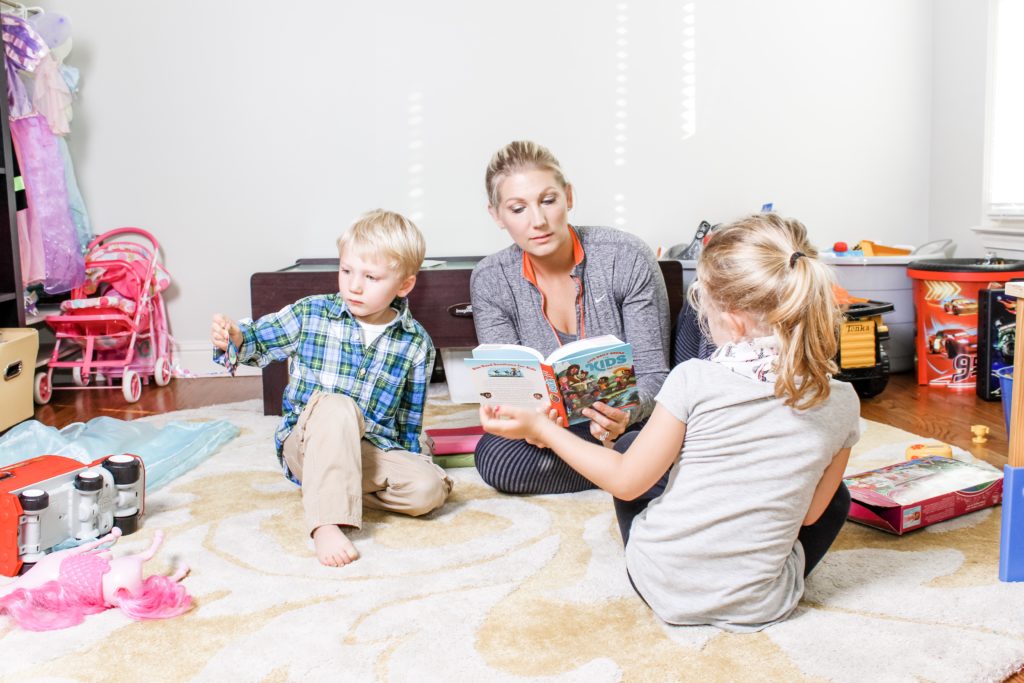 Mom reading to daughter and son - getting out of a rut from MOMGuilt