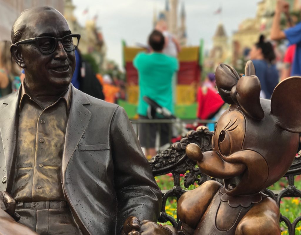 Walt and Minnie statue at Disney World one of Magic Kingdom hidden secrets